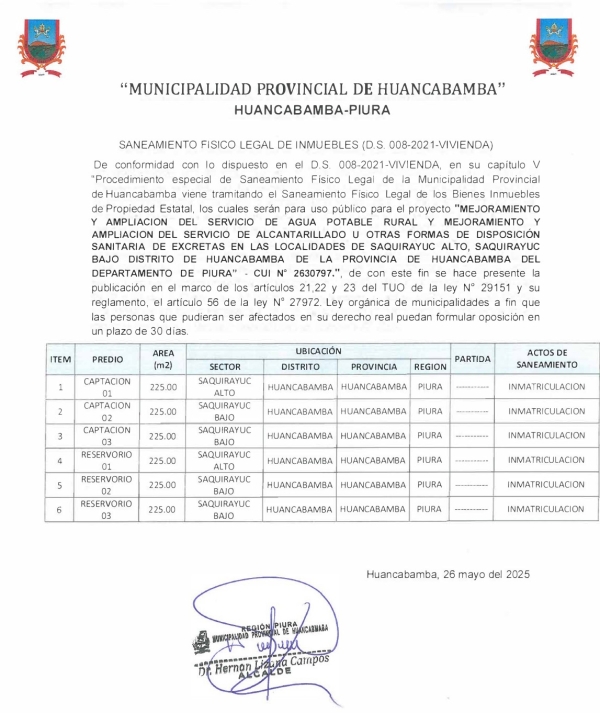 Saneamiento Fisico Legal de Inmuebles D.S. 008-2021-Vivienda