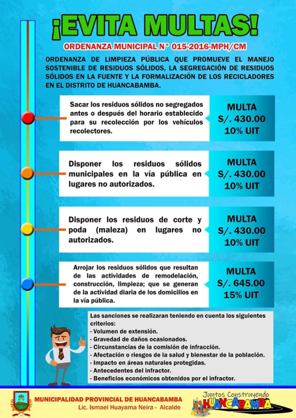 ¡EVITA MULTAS! ORDENANZA MUNICIPAL N° 015-2016-MPH/CM
