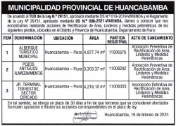 Acciones de Rectificaci&oacute;n de Area, Linderos y medidas perim&eacute;tricas de predios, ubicados en el Distrito y Provincia de Huancabamba - Piura.